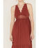 Lush Women's Maroon Sleeveless Lace Trim Dress, Maroon, hi-res