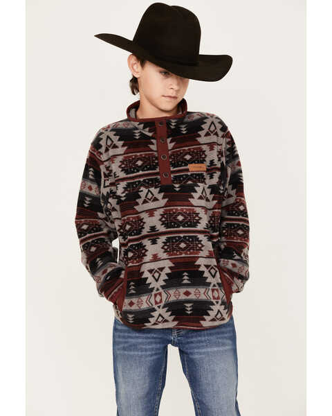 Cinch Boys' Southwestern Print Fleece Pullover, Grey, hi-res