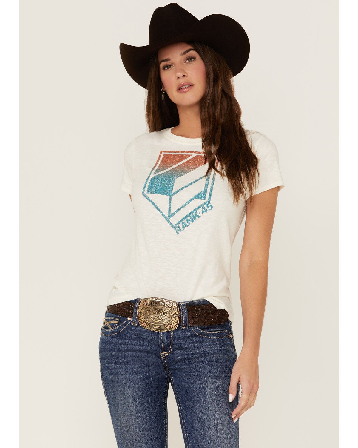 RANK 45&reg; Women's Logo White Graphic Tee, Ivory, hi-res