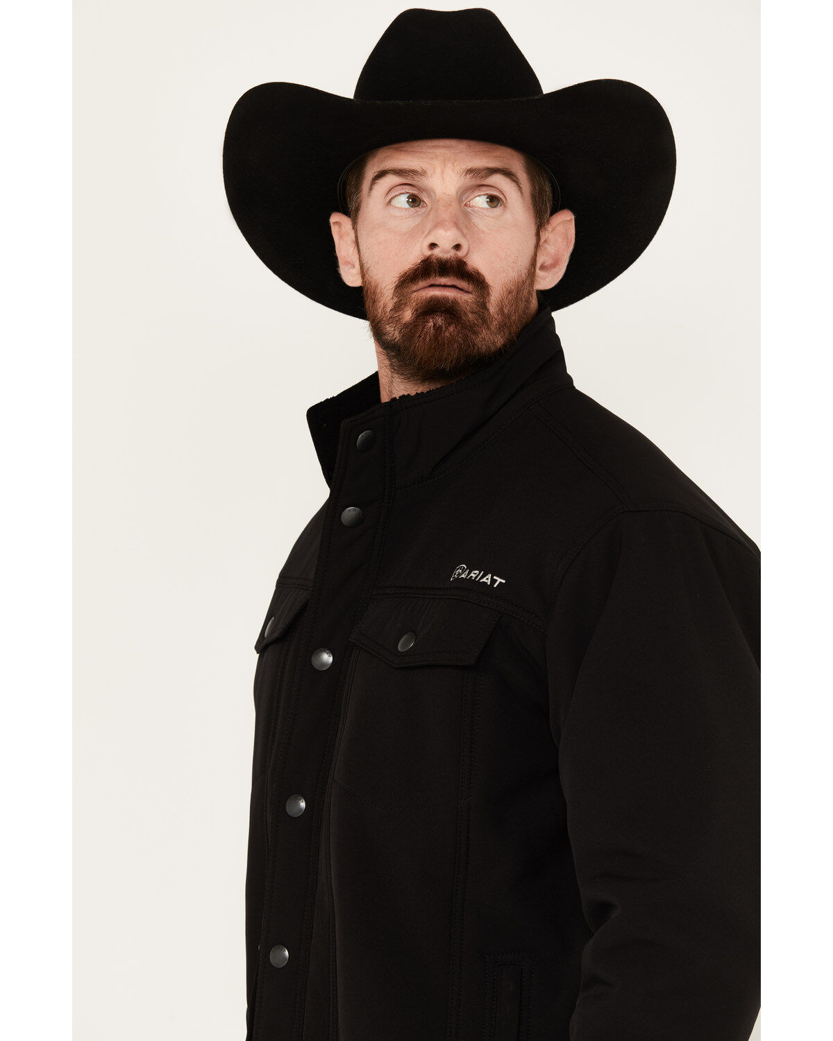 Image #2 - Ariat Men's Vernon Sherpa 2.0 Snap Softshell Jacket, Black, hi-res