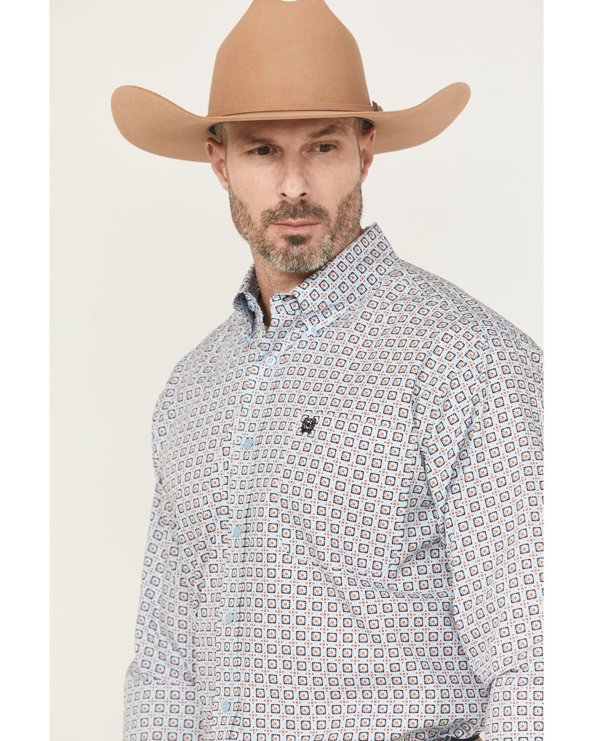 Image #2 - Cinch Men's Floral Geo Print Long Sleeve Button-Down Western Shirt, Light Blue, hi-res