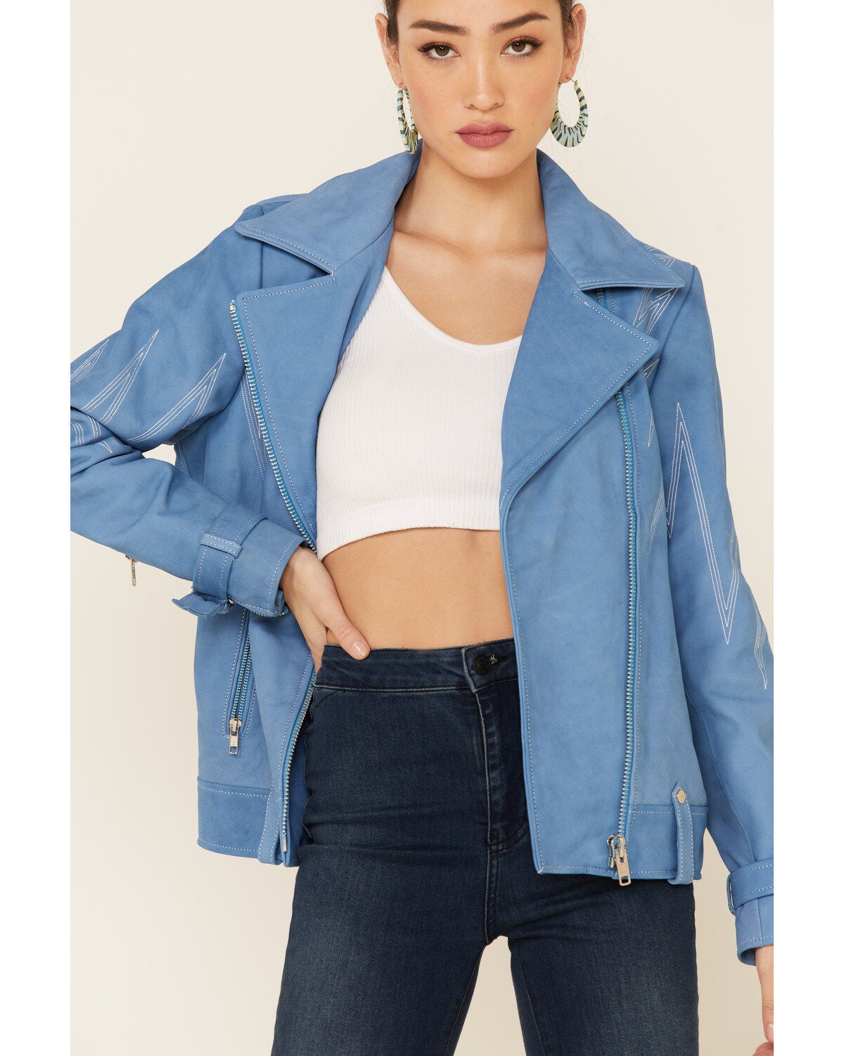 turquoise moto jacket