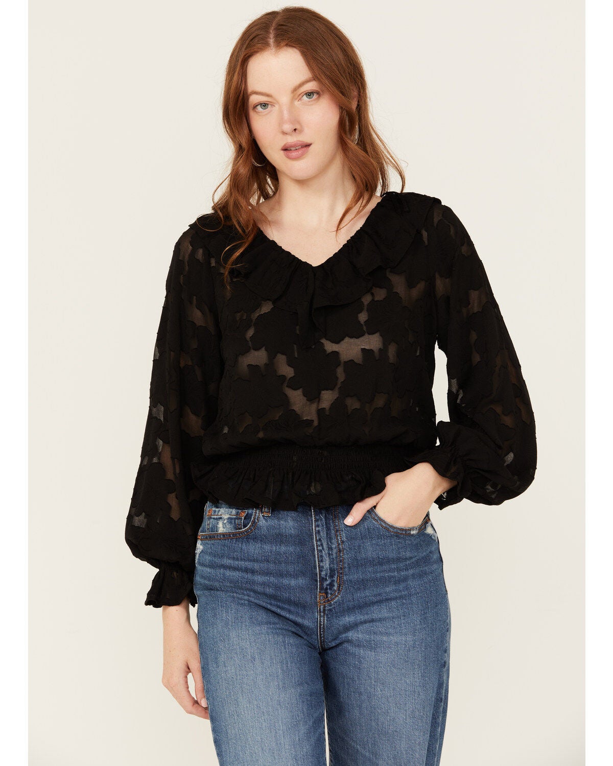 Shyanne Women's Flamenco Ruffle Top, Black, hi-res
