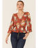Image #1 - Wild Moss Women's Rust Floral Chiffon Bell Sleeve Blouse, Rust Copper, hi-res