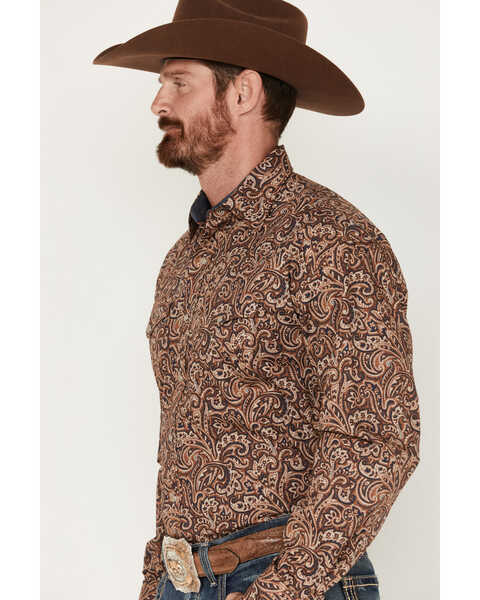 Image #2 - Stetson Men's Paisley Print Long Sleeve Snap Shirt, Brown, hi-res