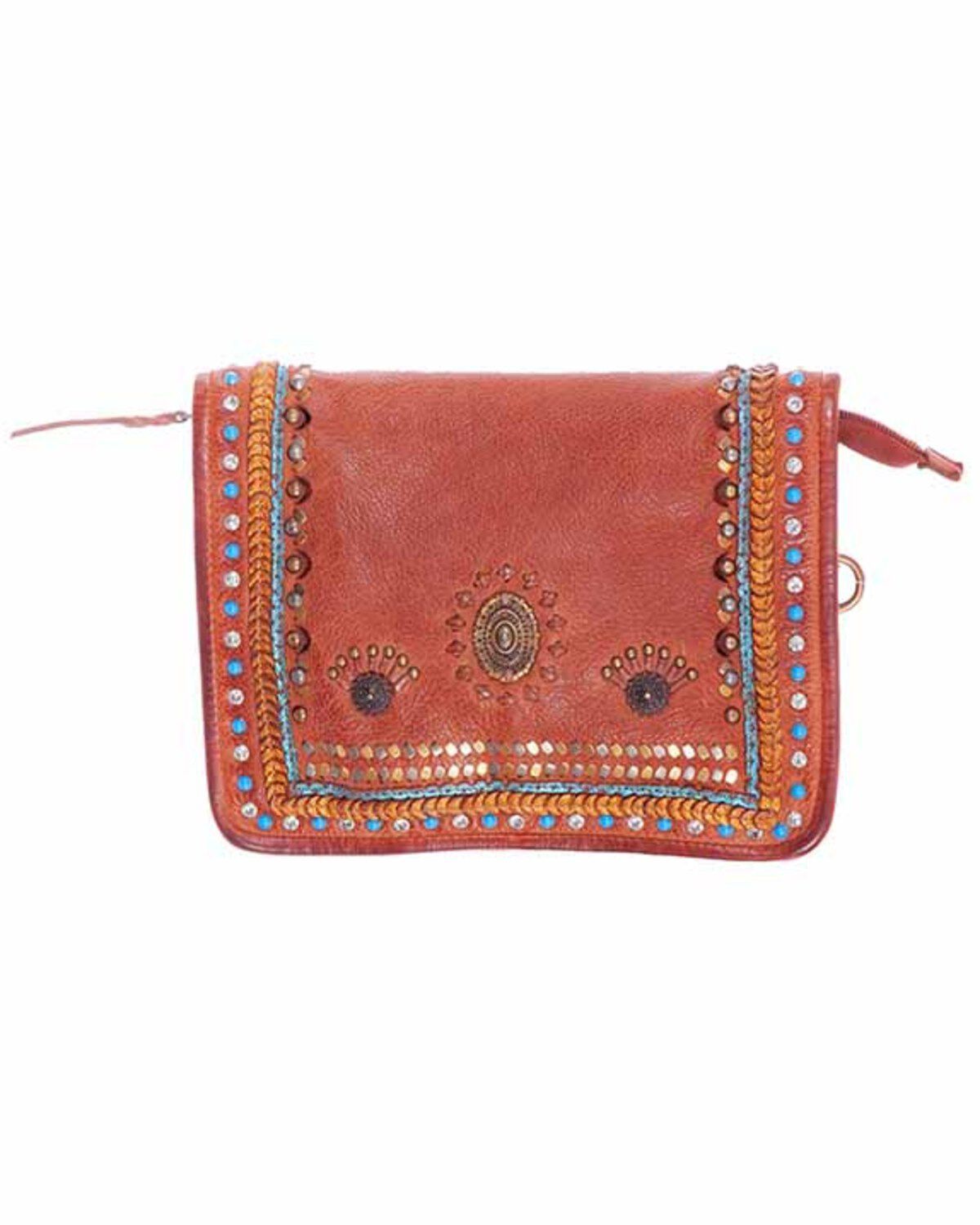 Scully Women's Braided and Studded Crossbody, Cognac, hi-res