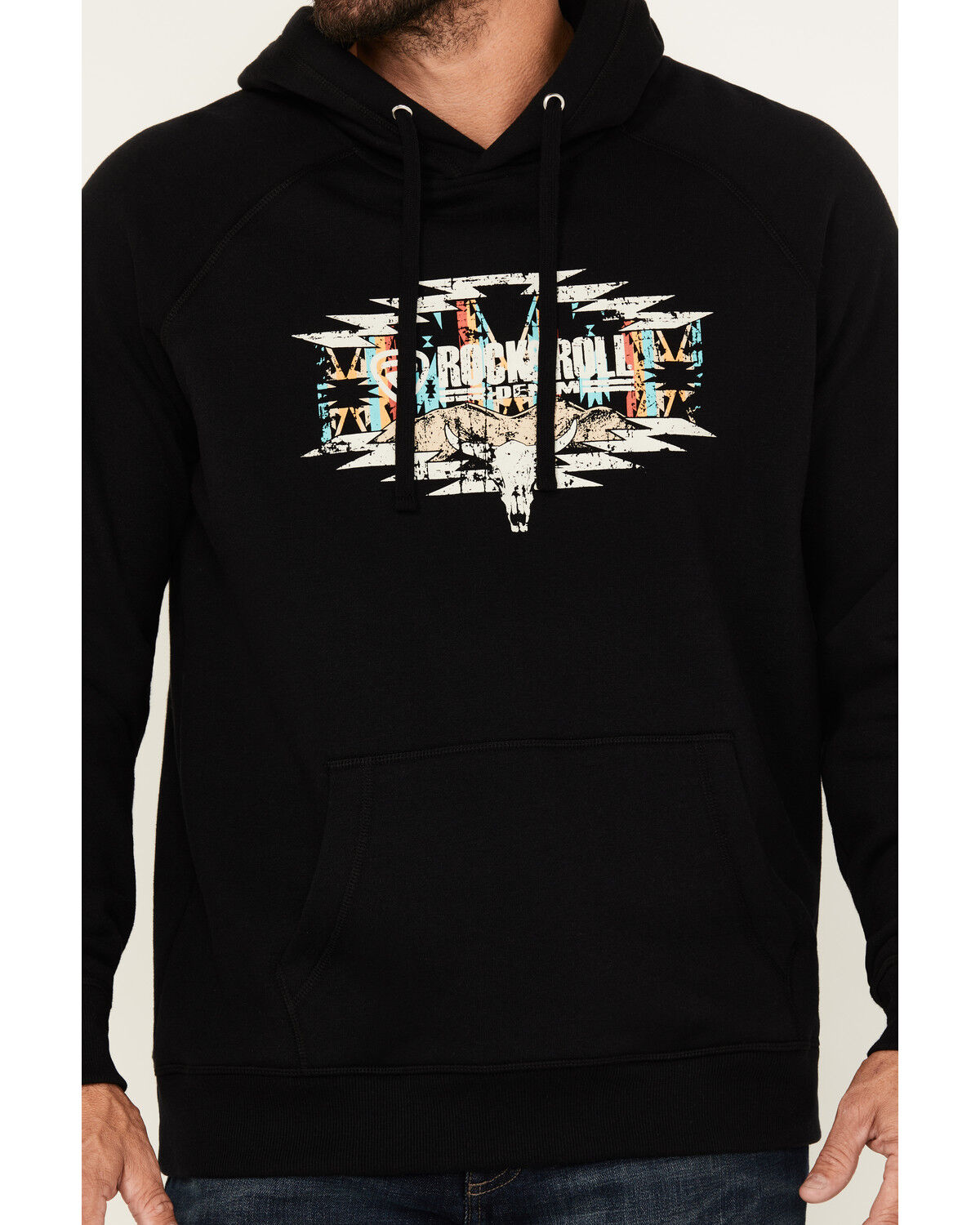 Image #3 - Rock & Roll Denim Men's Southwestern Skull Graphic Hooded Sweatshirt, Black, hi-res