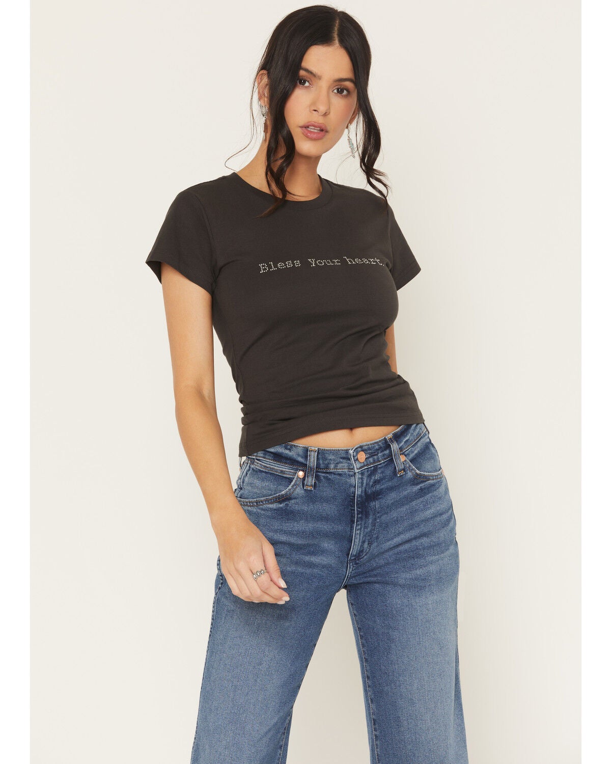 Wrangler Retro Women's Bless Your Heart Rhinestone Short Sleeve Tee, Black, hi-res