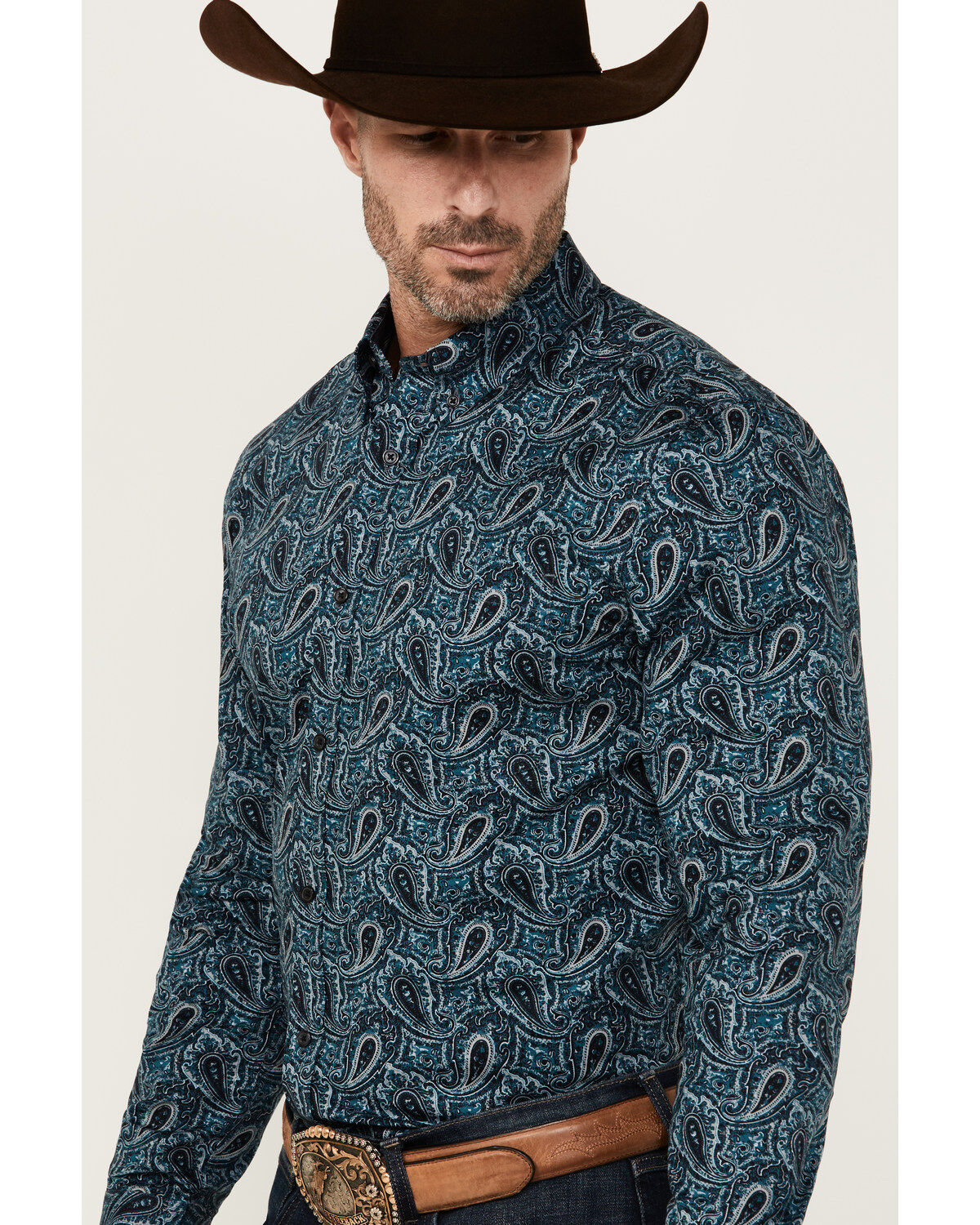 Image #2 - Cody James Men's Lasso Paisley Print Long Sleeve Button-Down Stretch Western Shirt, Blue, hi-res