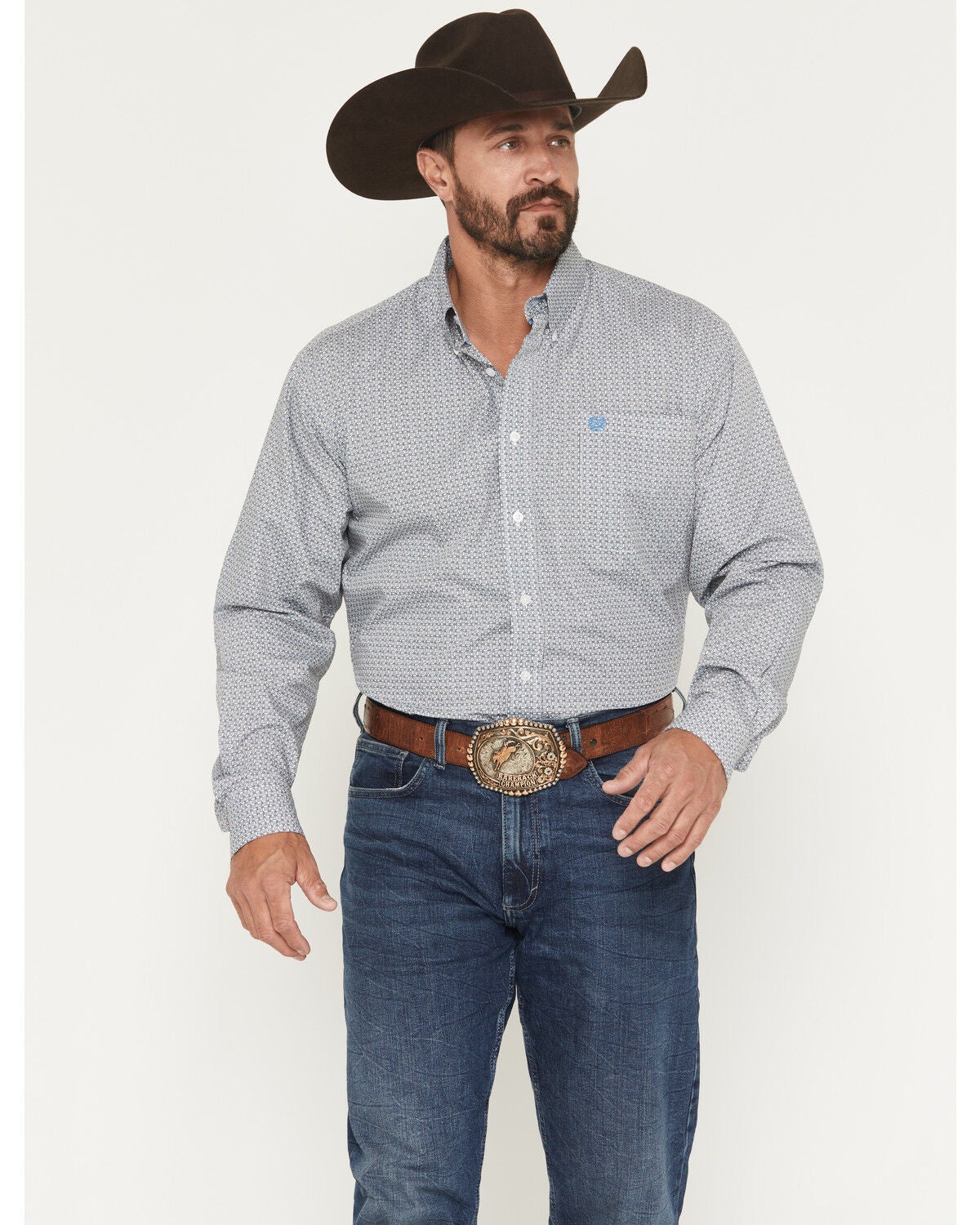 Cinch Men's Geo Print Long Sleeve Button-Down Western Shirt, White, hi-res