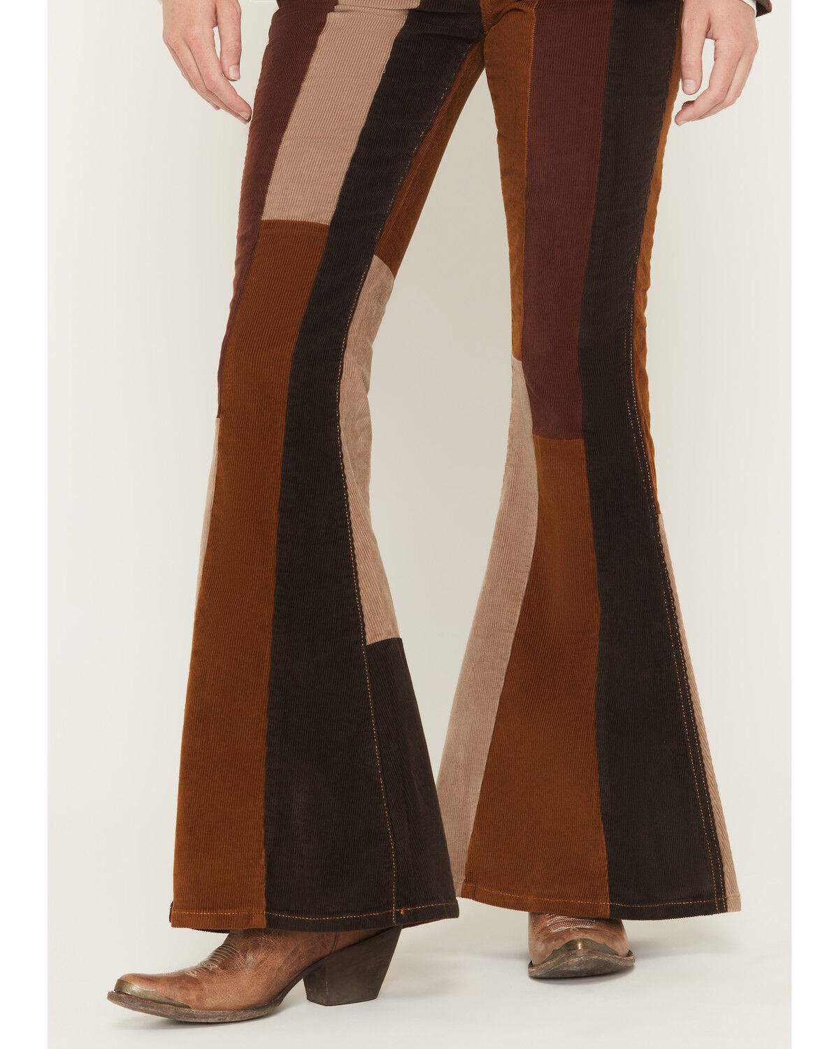 Image #2 - Wrangler X Lainey Wilson Women's High Rise Patchwork Corduroy Bell Bottom Stretch Flare Jeans, Brown, hi-res