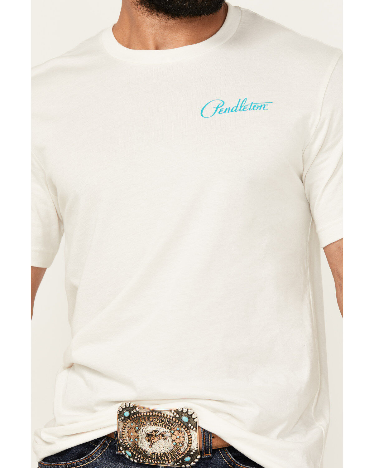 Image #4 - Pendleton Men's Boot Barn Exclusive Tucson Short Sleeve Graphic T-Shirt, Off White, hi-res