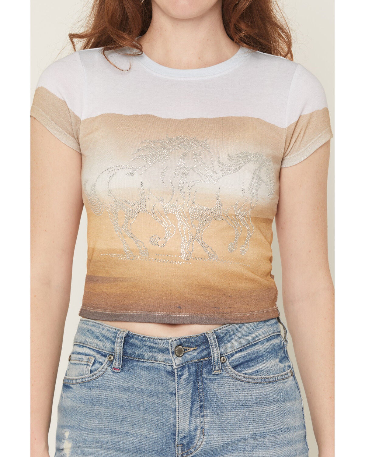 Image #3 - Youth in Revolt Women's Rhinestone Horse Short Sleeve Tee, Multi, hi-res