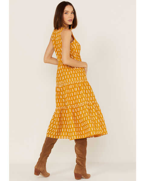 Stetson Women's Southwestern Embroidered Sleeveless Tiered Midi Dress, Yellow, hi-res