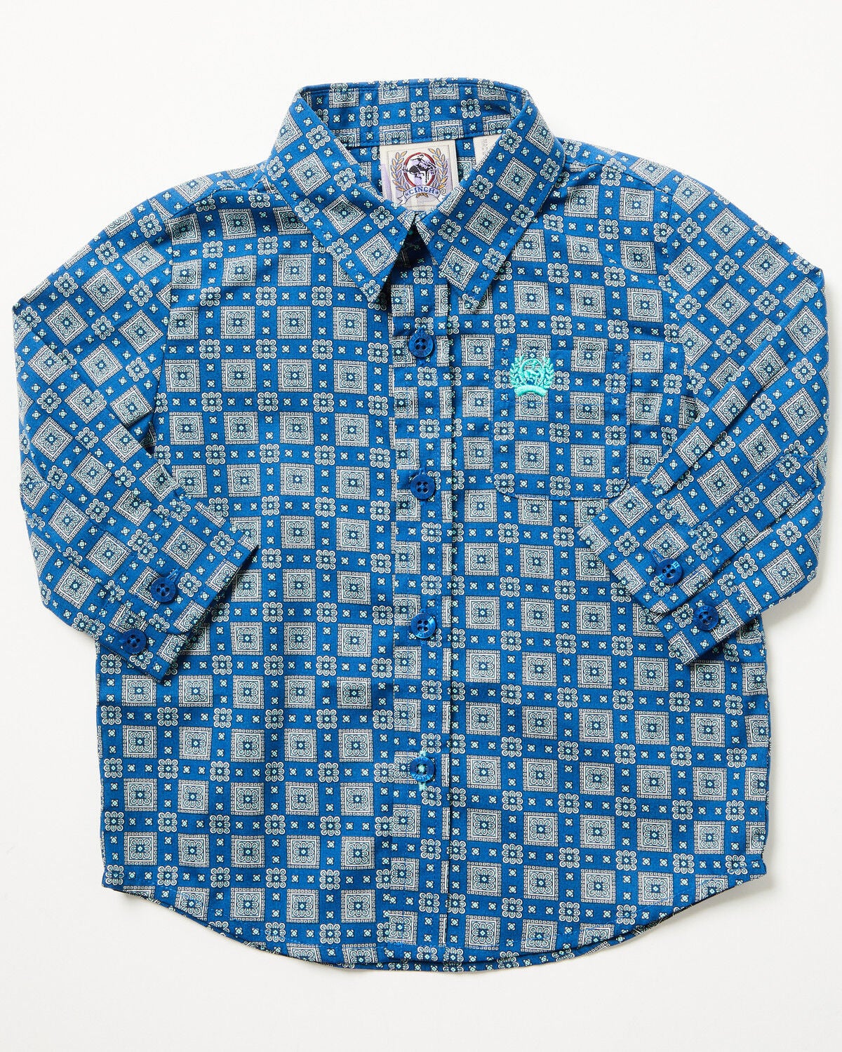 Cinch Infant Boys' Geo Print Long Sleeve Button-Down Western Shirt, Royal Blue, hi-res