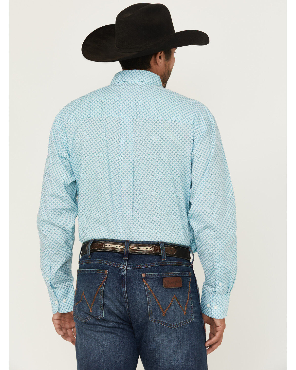 Image #4 - Wrangler Men's Geo Print Long Sleeve Button-Down Stretch Western Shirt, Aqua, hi-res