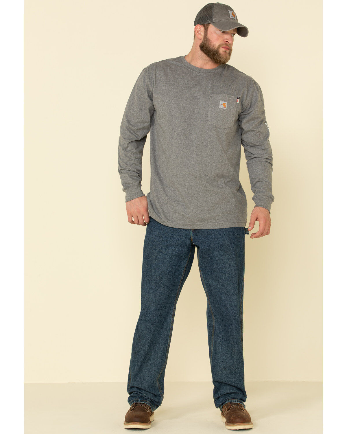 Image #3 - Carhartt Men's FR Midweight Signature Logo Long Sleeve Work Shirt, Grey, hi-res