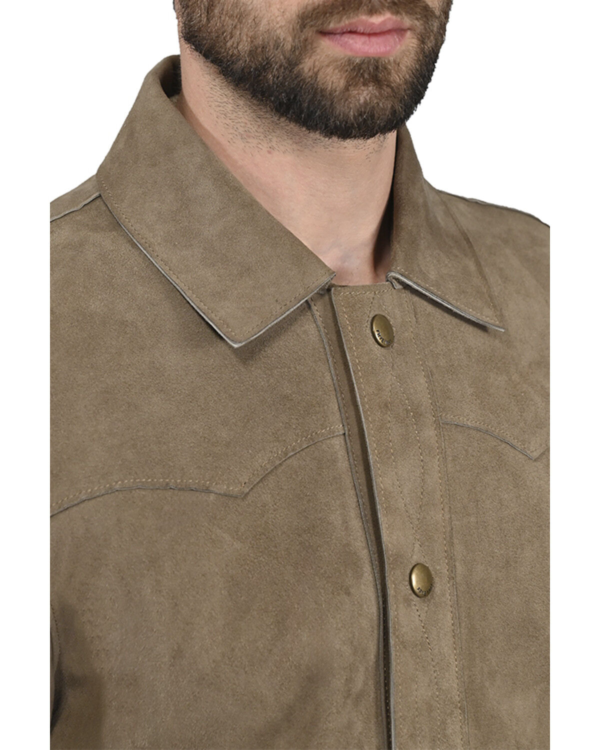 Image #2 - Frye Men's Solid Suede Snap Western Shirt, Taupe, hi-res
