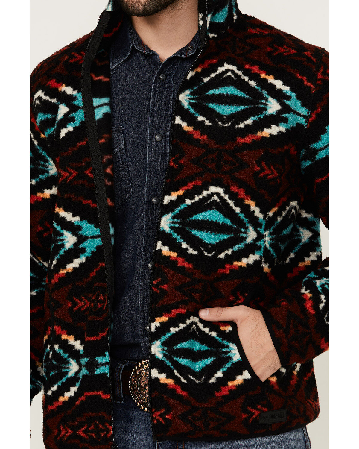 Image #3 - Rock & Roll Denim Men's Southwestern Print Jacket, Black, hi-res