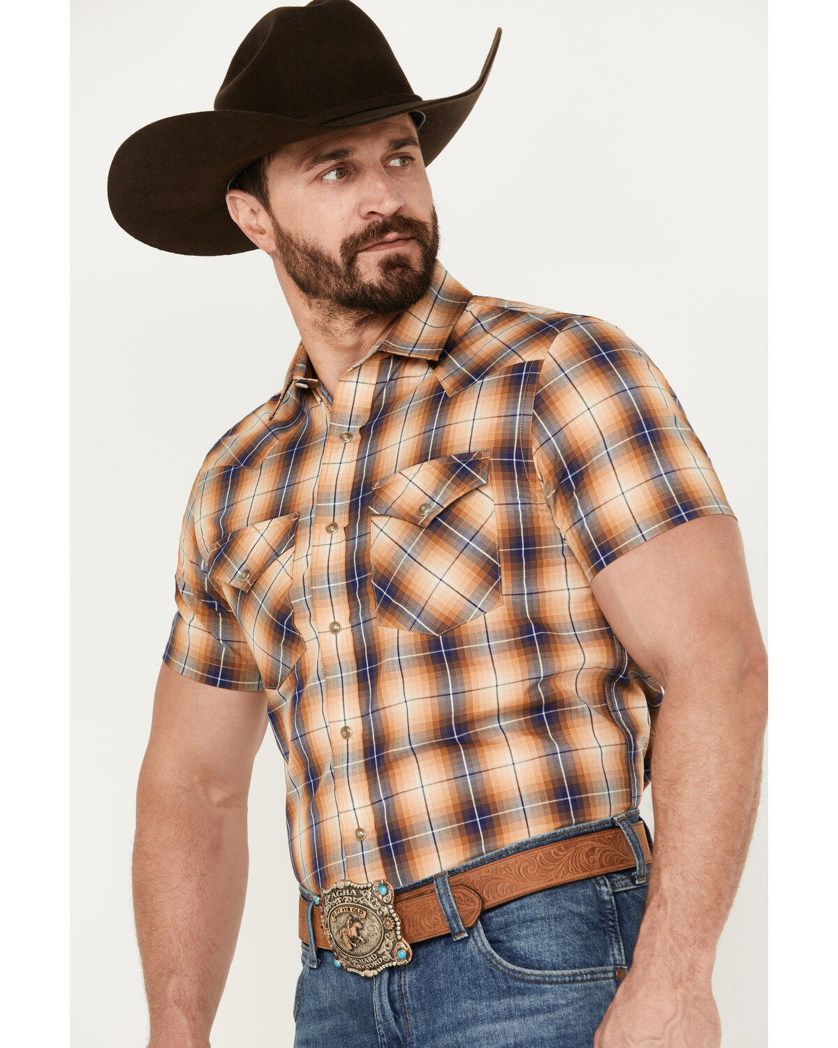 Pendleton Men's Frontier Plaid Print Short Sleeve Western Snap