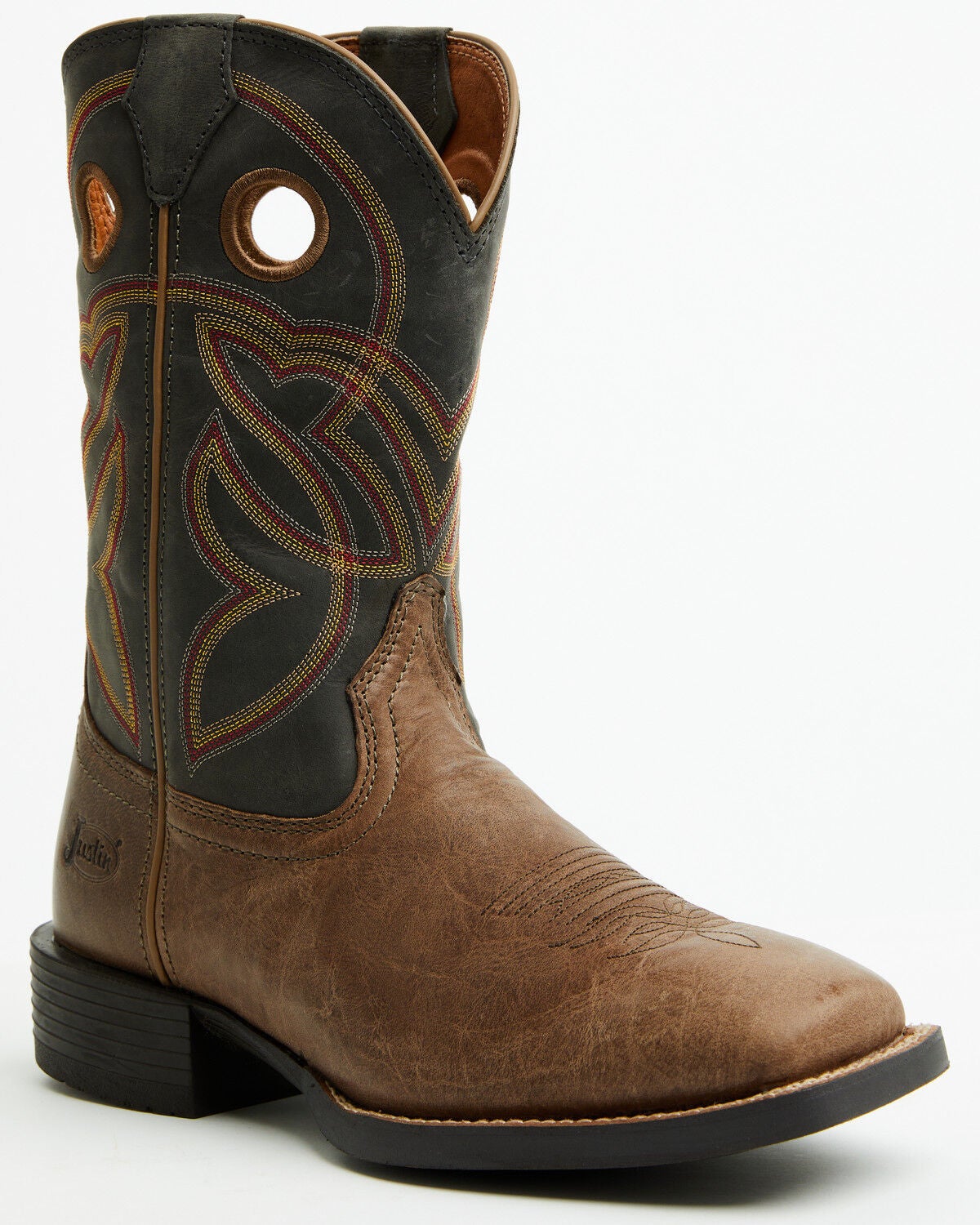 Justin Men's Stampede Lubbock Performance Western Boots - Broad Square Toe, Brown, hi-res