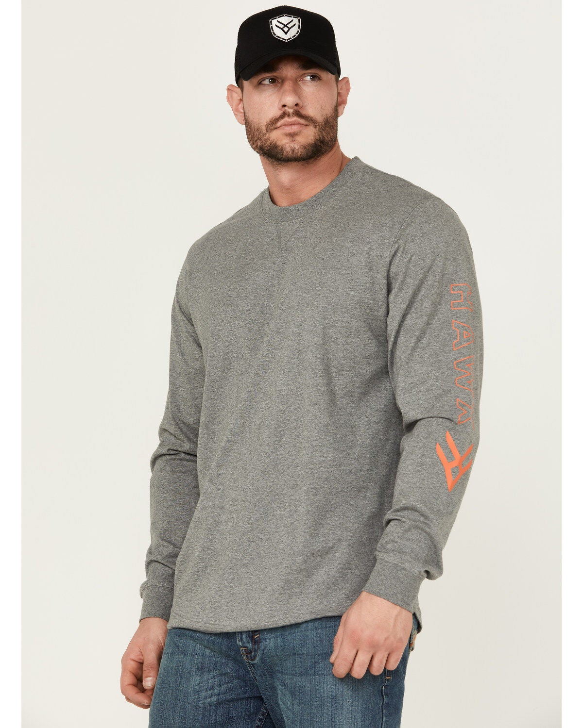 Hawx Men's Logo Long Sleeve Knit Work T-Shirt, Heather Grey, hi-res