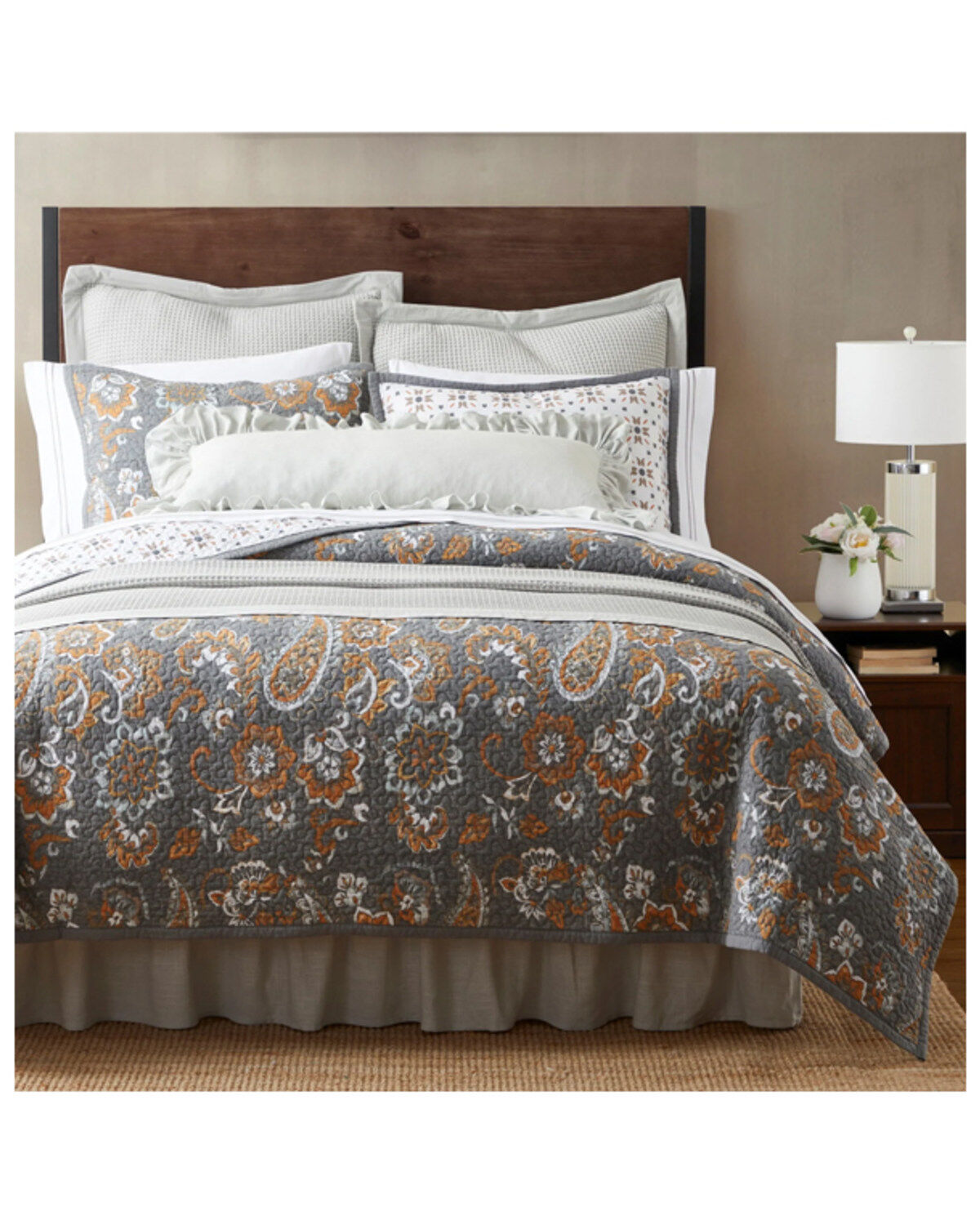 Image #1 - HiEnd Accents Gray Abbie Western Paisley Reversible 2-Piece Twin Quilt Set, Grey, hi-res