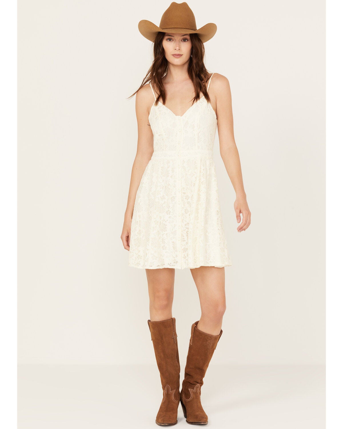 Molly Bracken Women's Lace Button Down Sleeveless Mini Dress, Ivory, hi-res