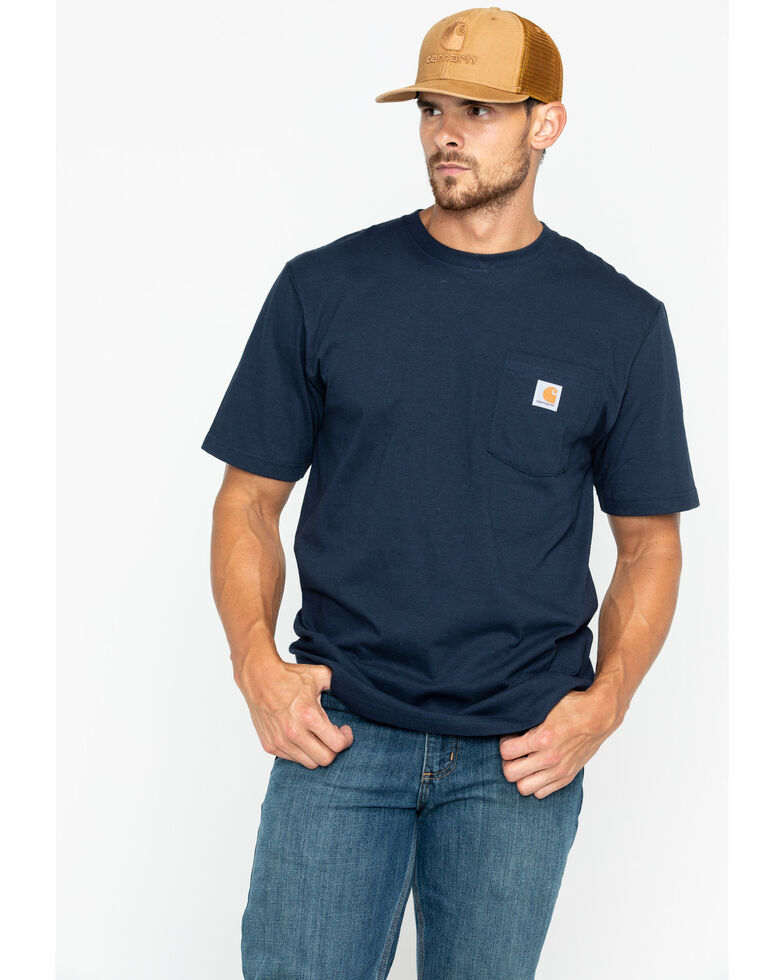 Carhartt Men's Solid Pocket Short Sleeve Work T-Shirt, Navy, hi-res