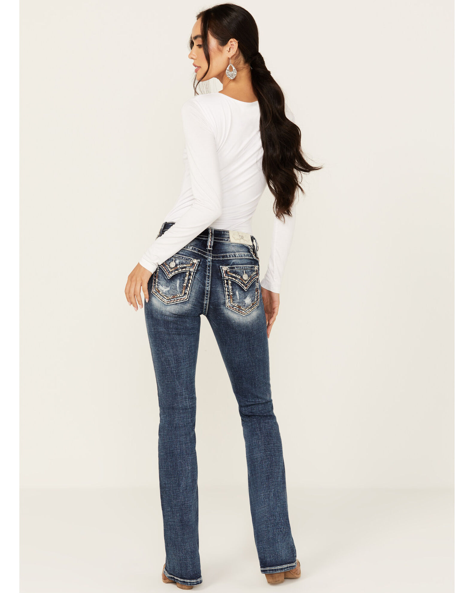Miss Me Women s Dark Wash Mid Rise Americana Bootcut Stretch Denim