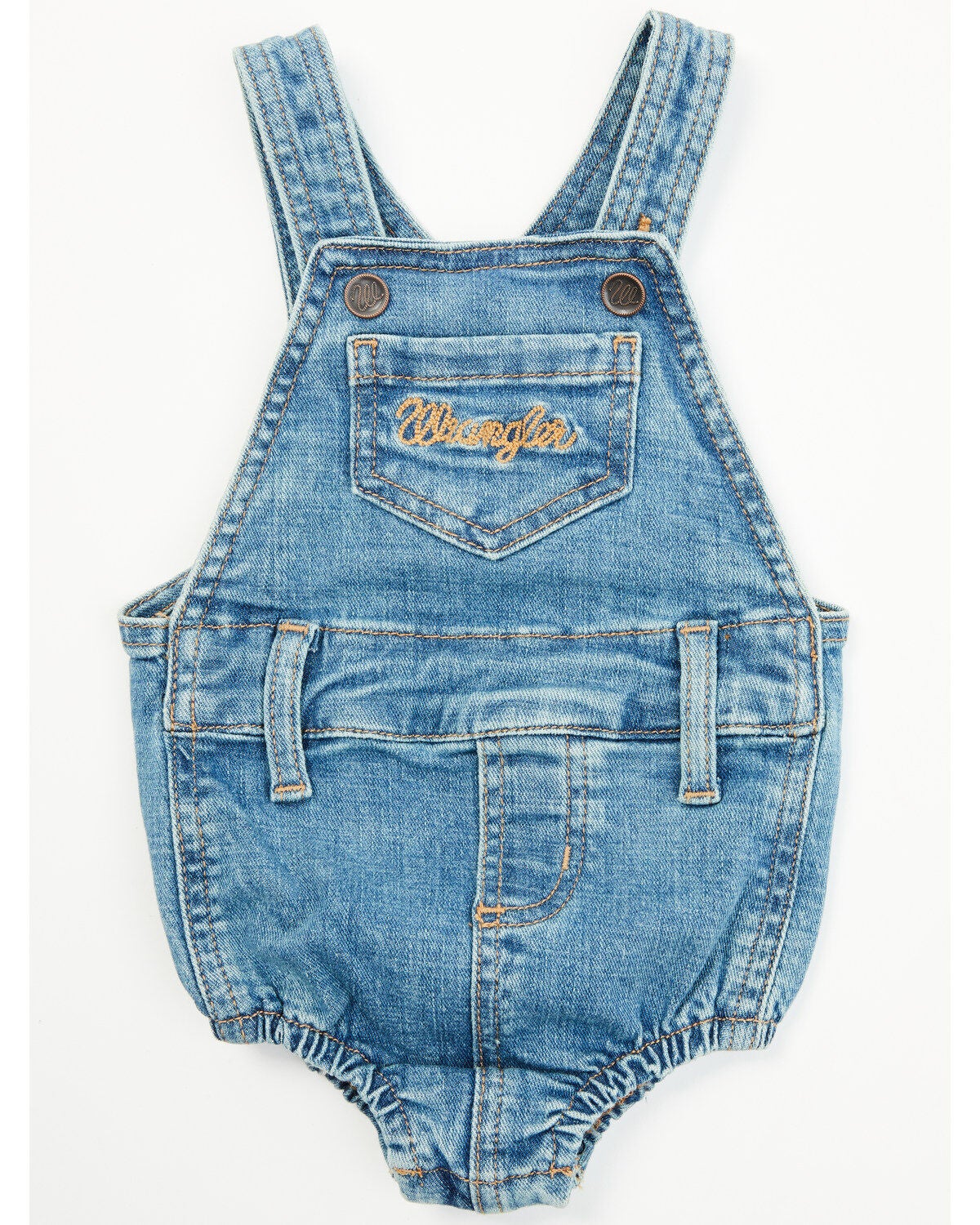 Wrangler Infant Boys' Denim Overall Onesie, Blue, hi-res