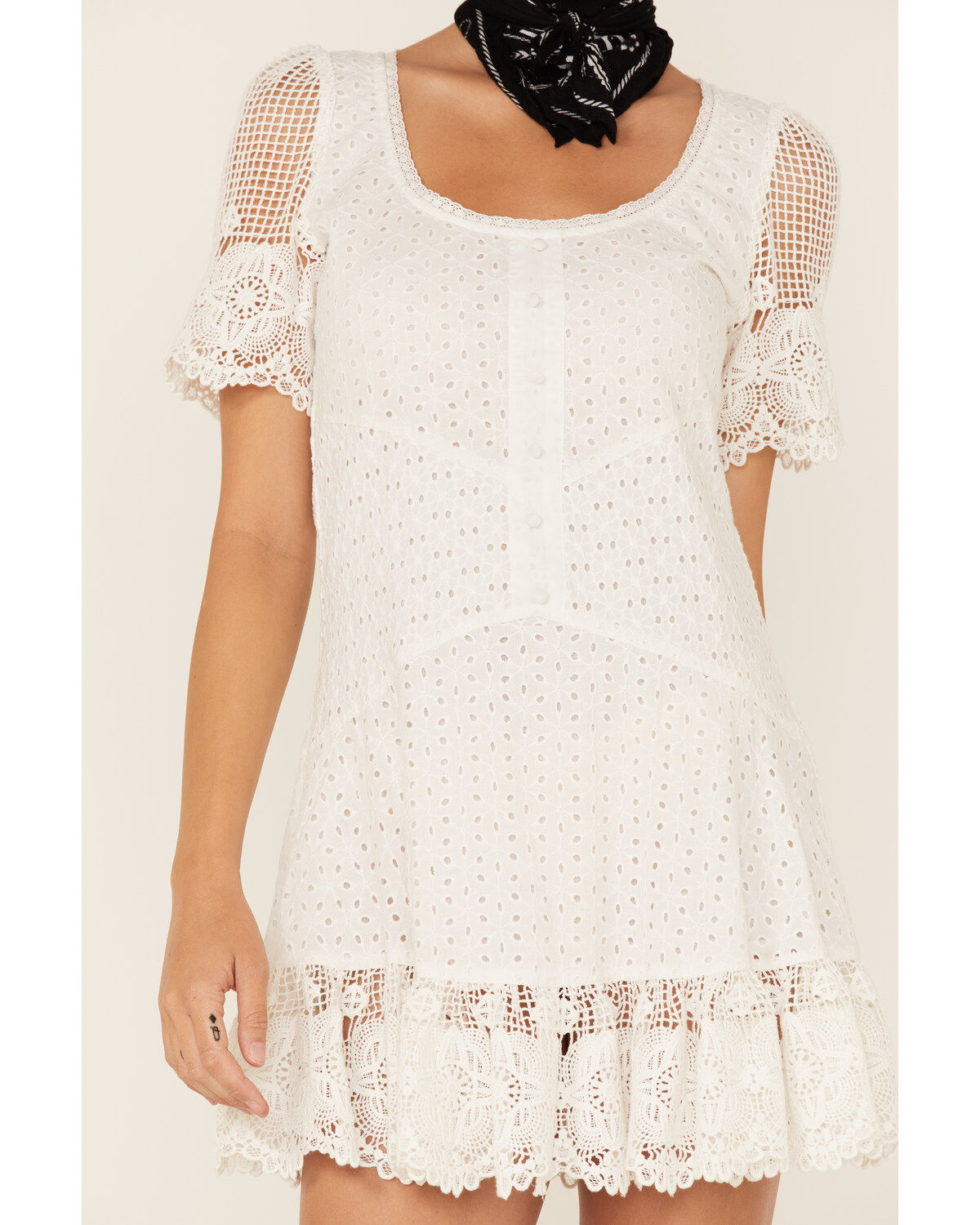 Image #3 - Maia Bergman Women's Ori Crochet Eyelet Short Sleeve Mini Dress, White, hi-res