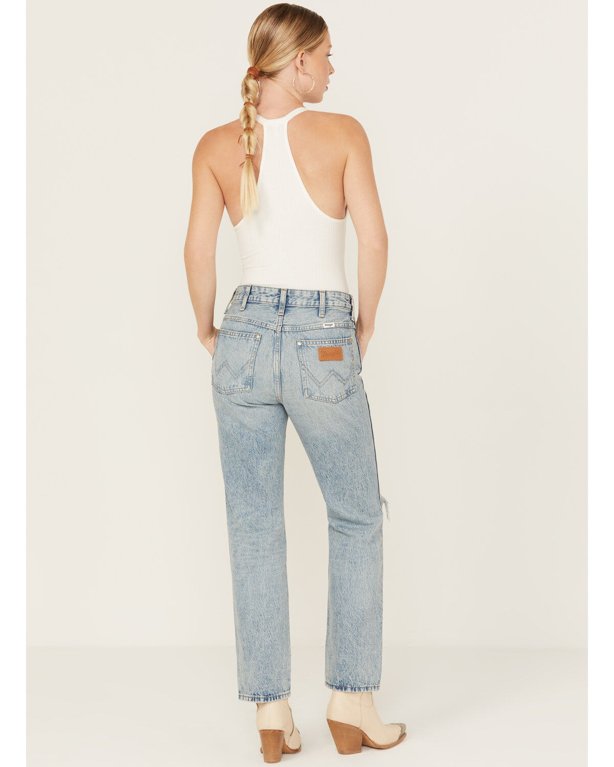 Image #3 - Wrangler Women's Wild West Destructed Light Wash High Rise Straight Jeans, Light Wash, hi-res