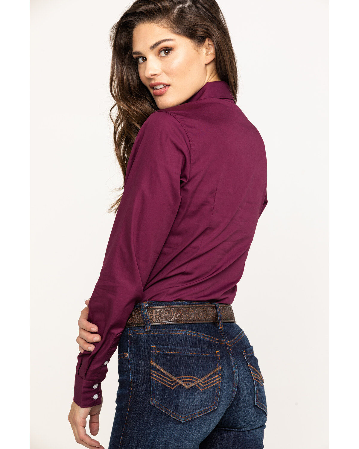 Image #2 - Cinch Women's Burgundy Button-Down Long Sleeve Western Shirt, Burgundy, hi-res