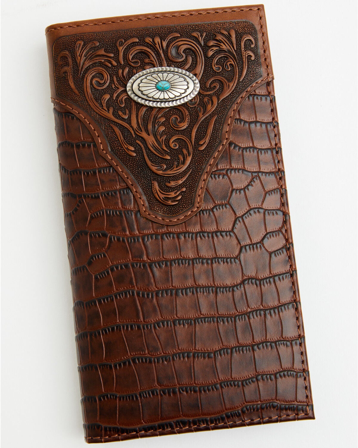 Image #1 - Cody James Men's Croc Embossed Leather Rodeo Wallet, Brown, hi-res