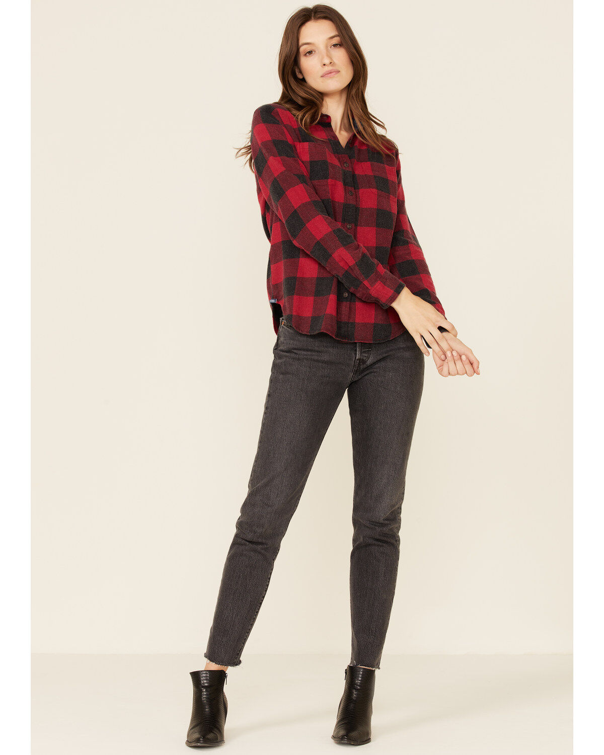 Image #2 - Flag & Anthem Women's Buffalo Check Long Sleeve Western Shirt, Red, hi-res