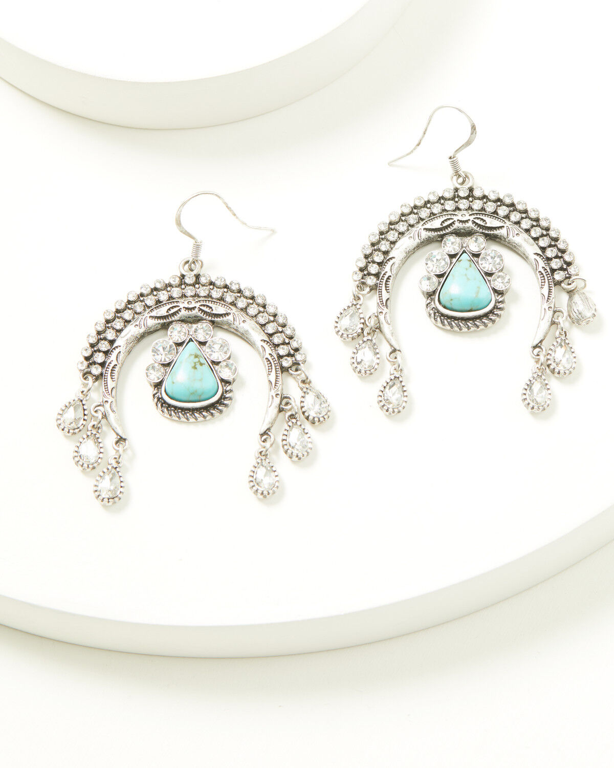 Image #1 - Idyllwind Women's Crescent Squash Blossom Rhinestone Statement Earrings, Silver, hi-res