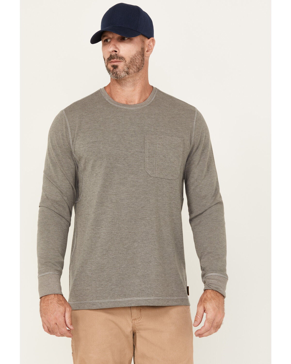 Lucky Brand Workwear Men's Textured Knit Long Sleeve Pocket Tee, Heather Grey, hi-res