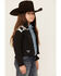 Image #2 - Cowgirl Hardware Girls' Cow Print Yoke Poly Shell Jacket, Black, hi-res