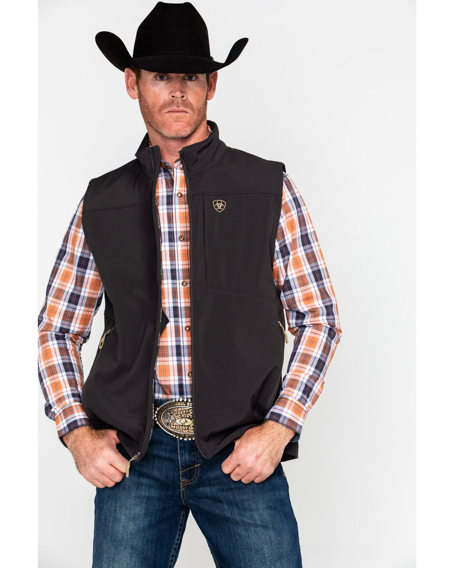 Image #1 - Ariat Men's Vernon Softshell Logo Vest, Brown, hi-res