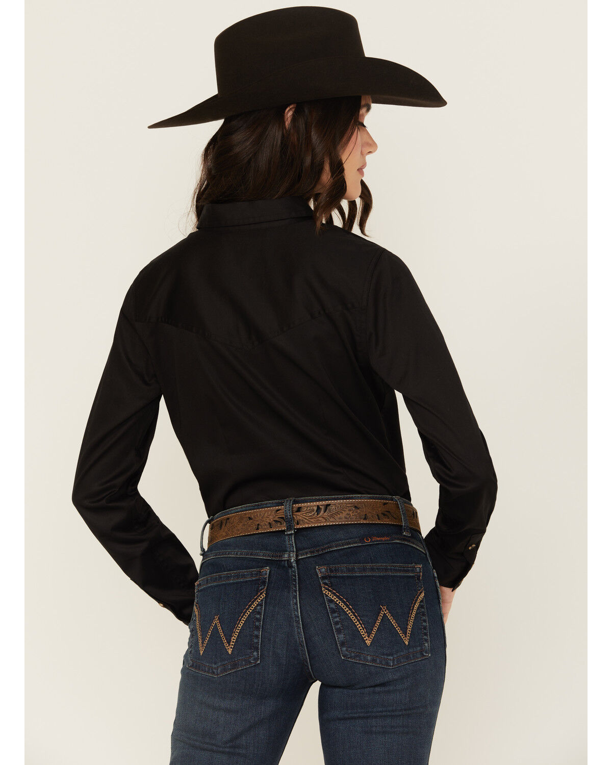 Image #4 - Shyanne Women's Poplin Embroidered Long Sleeve Button-Down Stretch Western Shirt, Black, hi-res