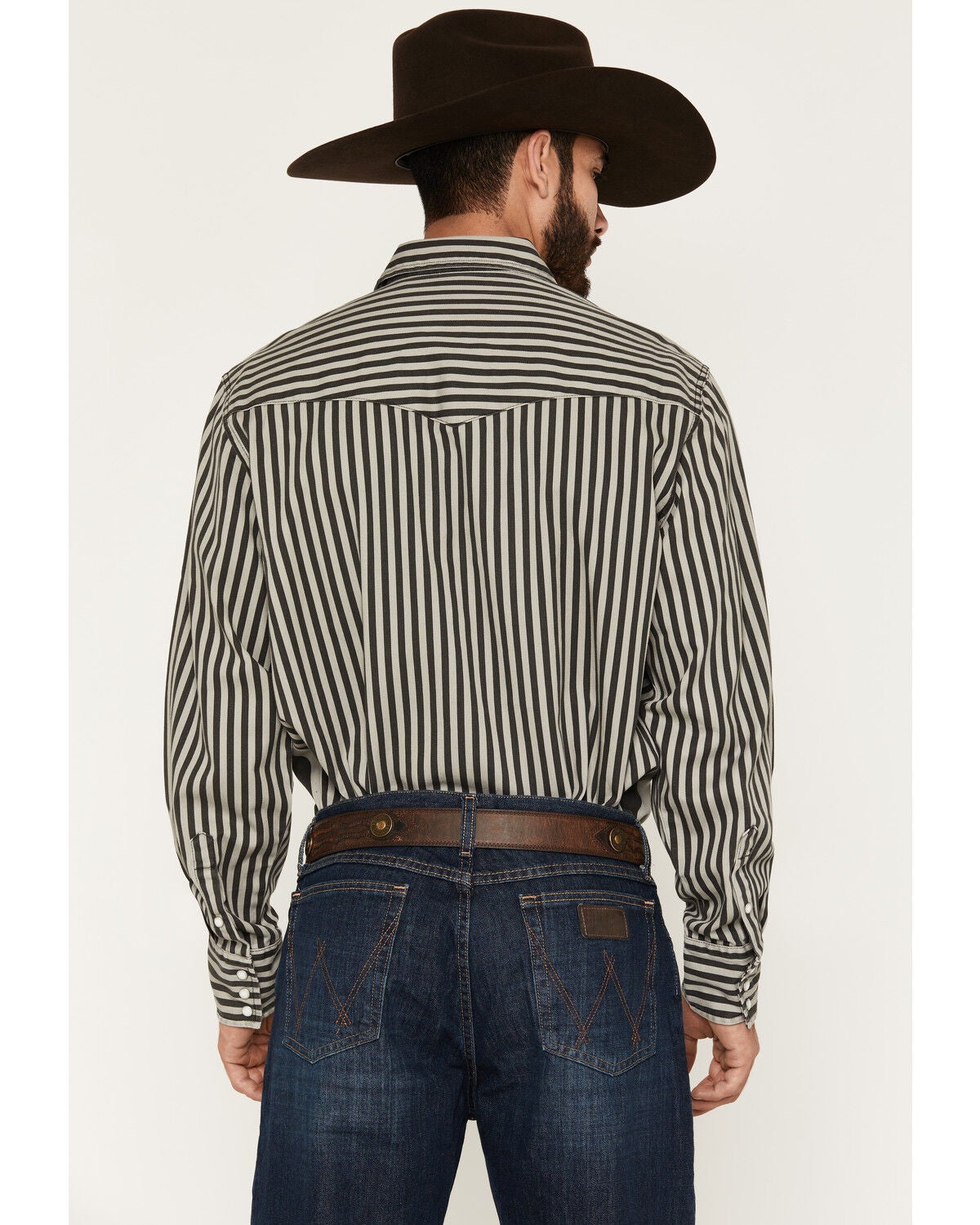 Image #4 - Wrangler Men's Vintage Brushpopper Striped Print Long Sleeve Snap Western Shirt, Grey, hi-res