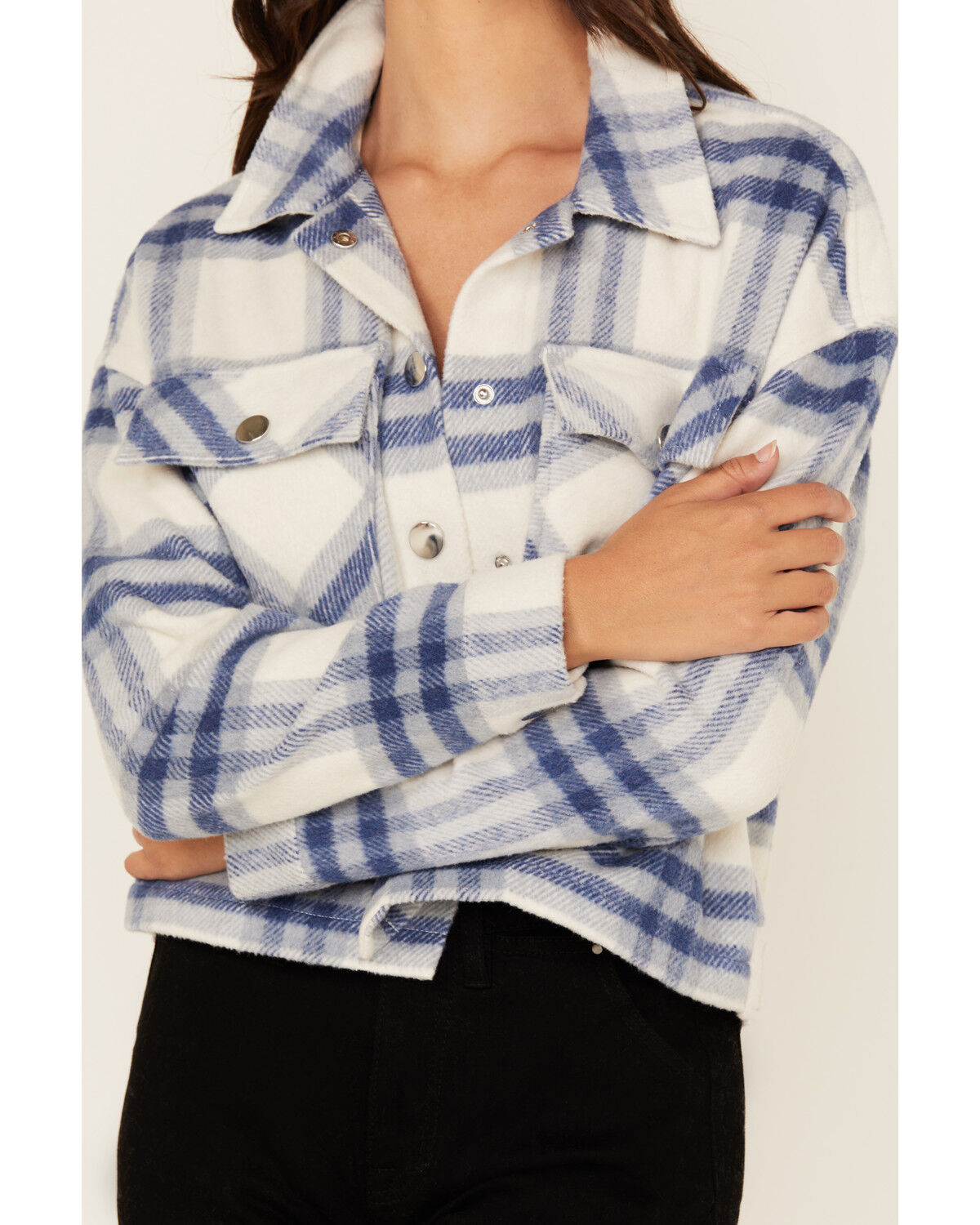 Image #3 - 26 International Women's Plaid Print Shacket, Blue, hi-res