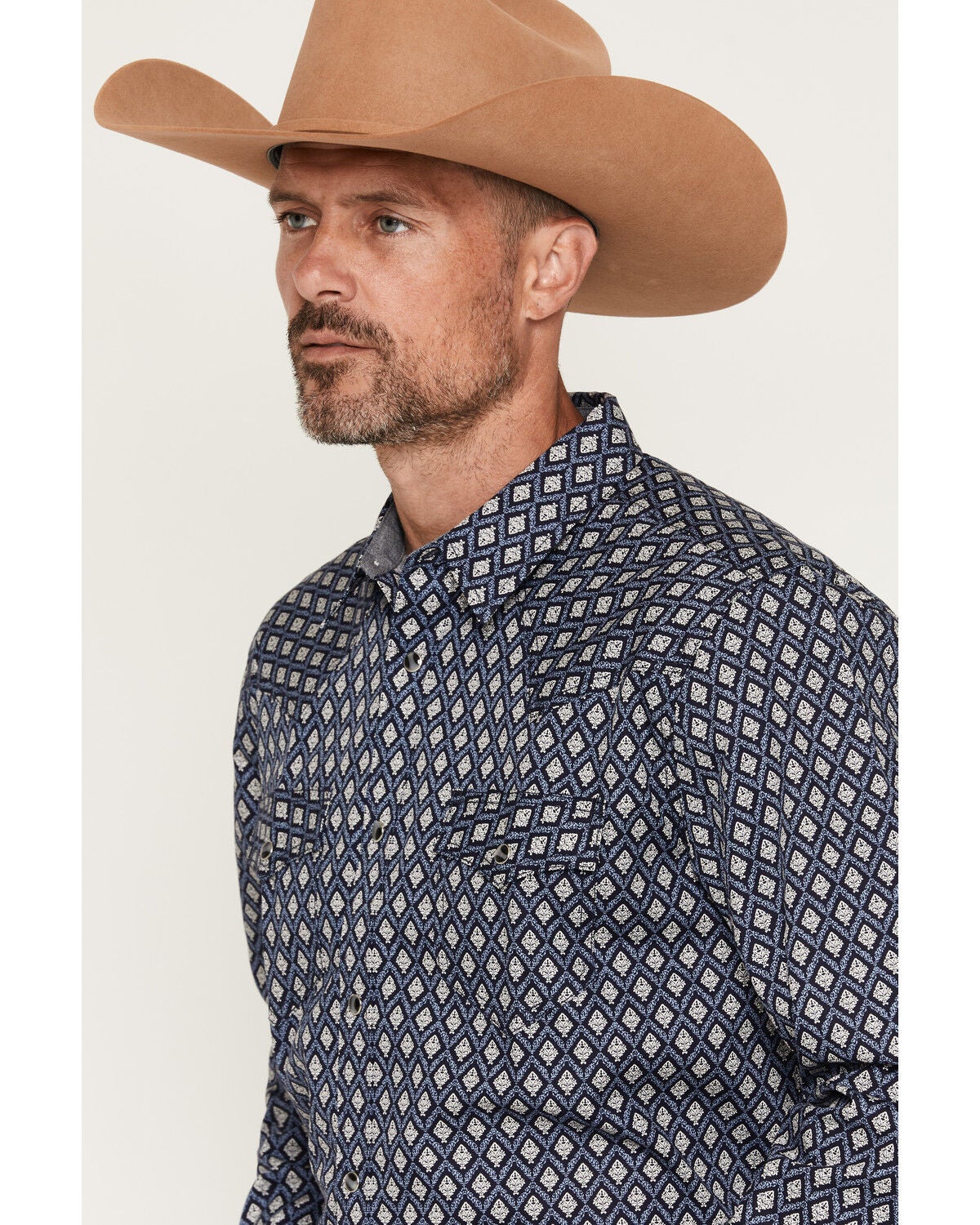 Image #2 - Cody James Men's Diamond Soul Medallion Print Long Sleeve Snap Western Shirt, Navy, hi-res