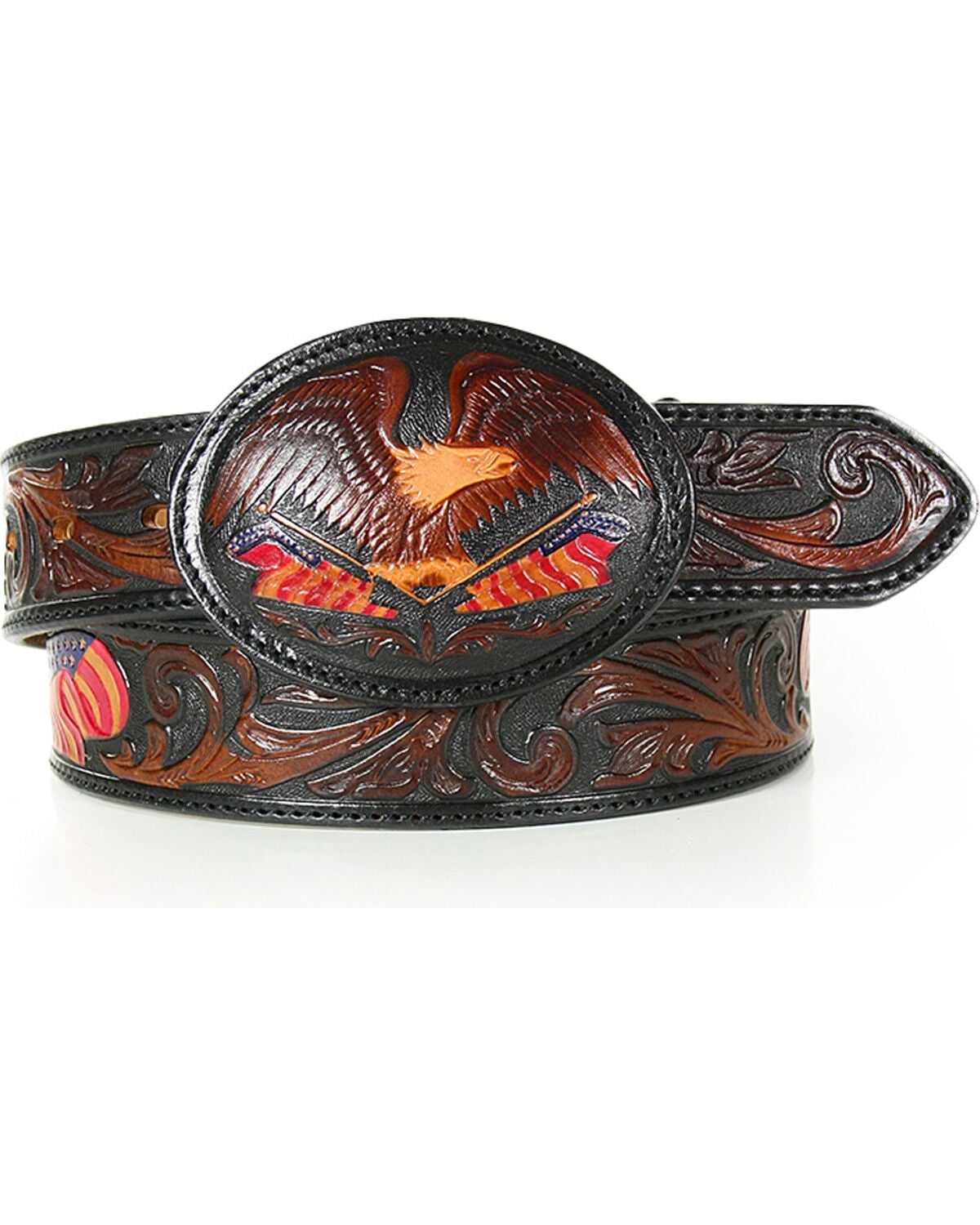 Tony Lama Men's American Heritage Eagle Belt, Brown, hi-res
