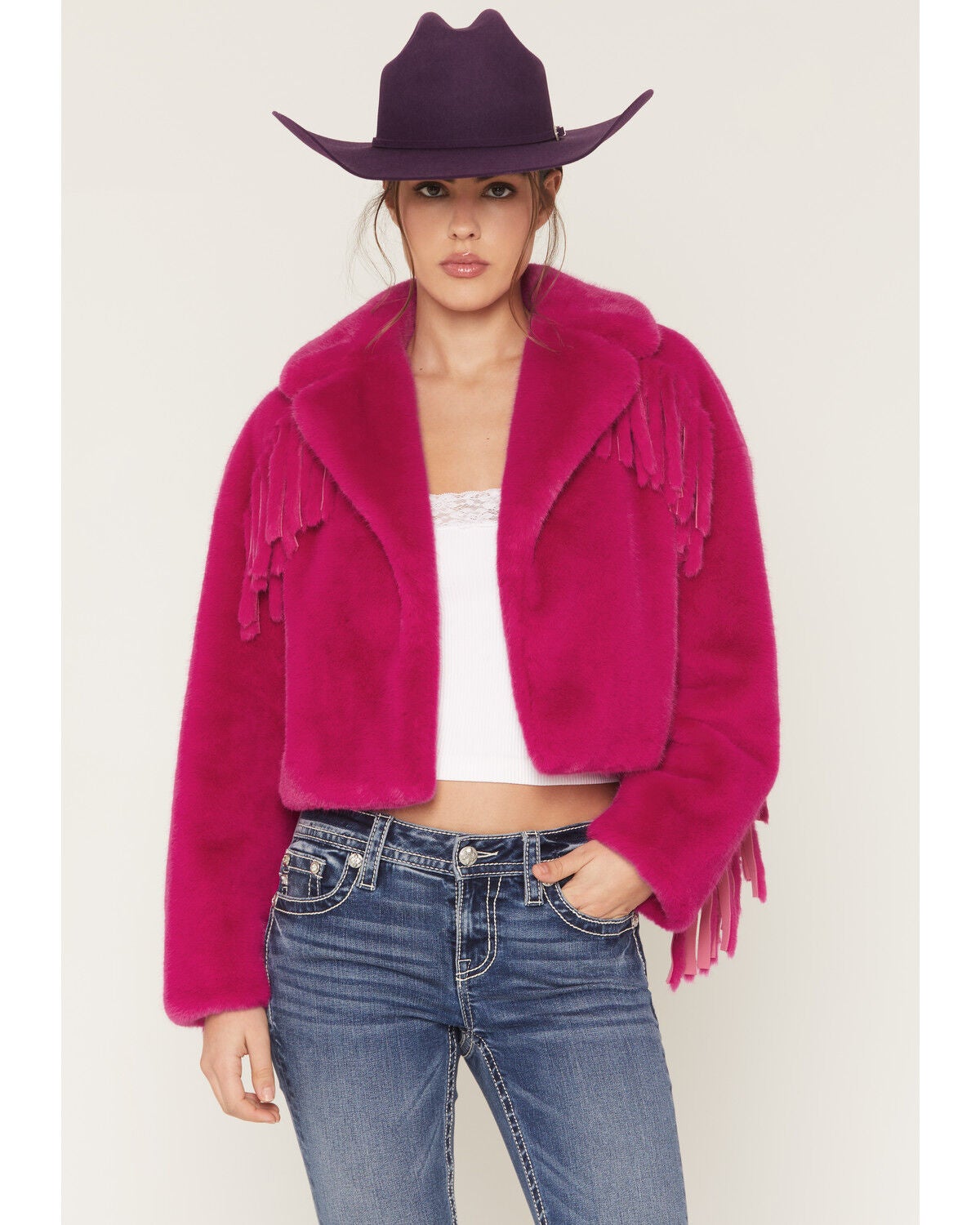 Image #1 - Jayley Women's Faux Fur Fringe Cropped Jacket, , hi-res