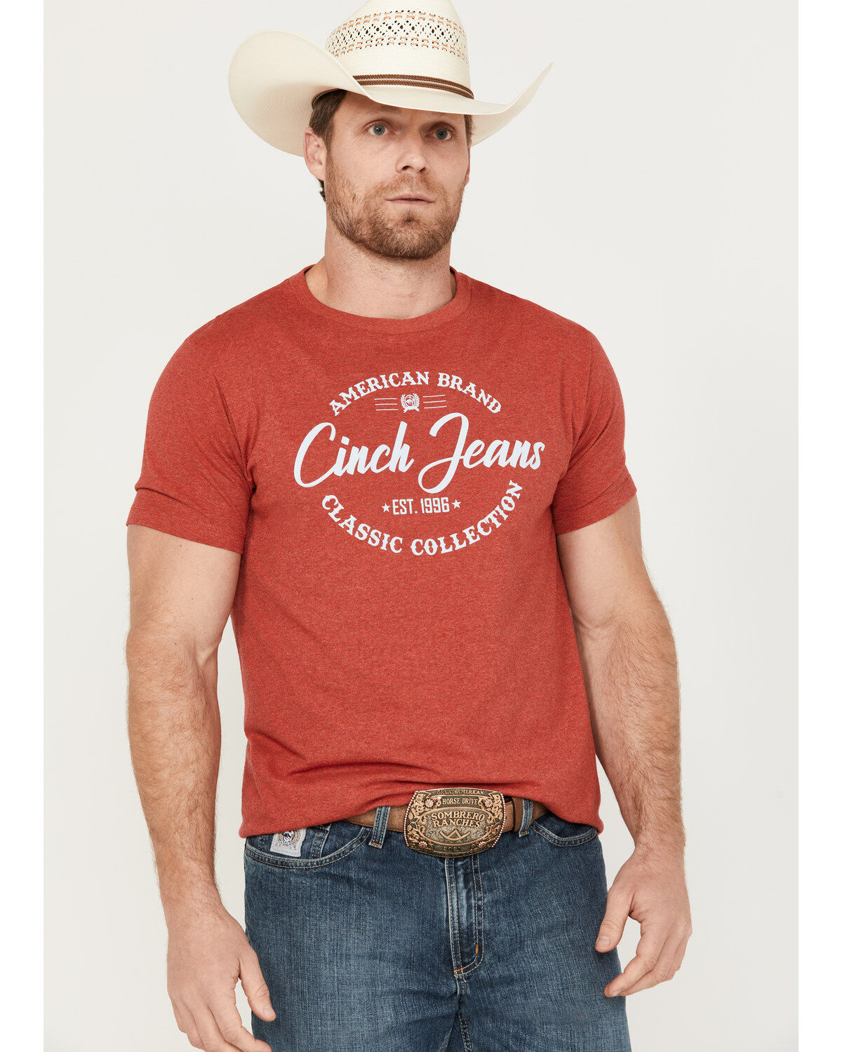 Image #1 - Cinch Men's American Brand Short Sleeve Graphic T-Shirt, Heather Red, hi-res