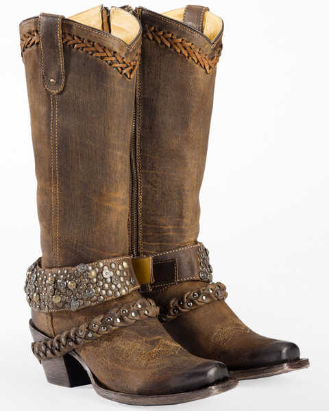 Image #1 - Corral Women's Woven Stud & Harness Boots - Square Toe, , hi-res
