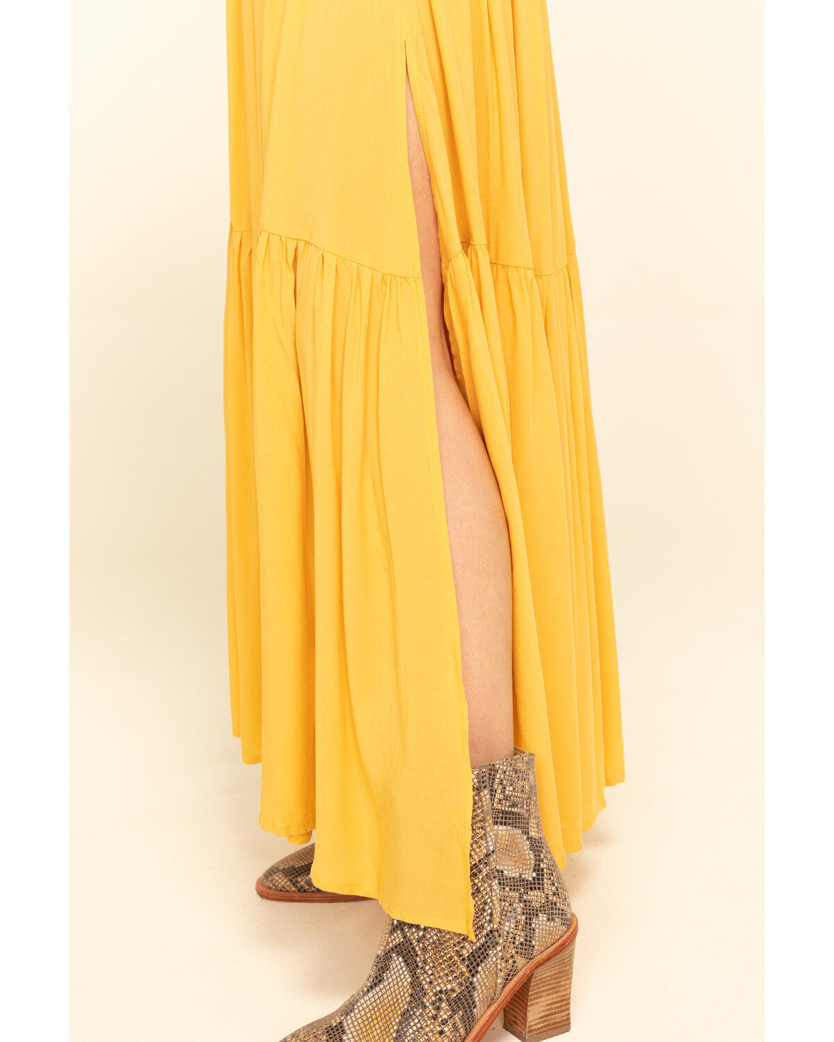 mustard yellow tiered maxi skirt