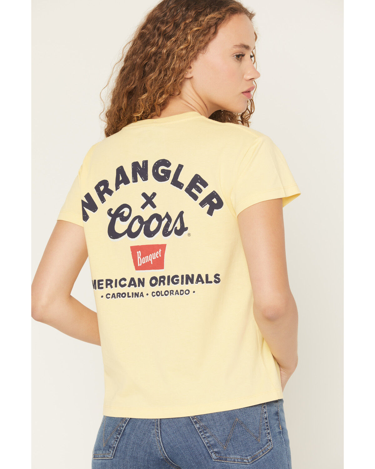 Image #1 - Wrangler X Coors Banquet Women's Logo Short Sleeve Graphic Tee, Yellow, hi-res